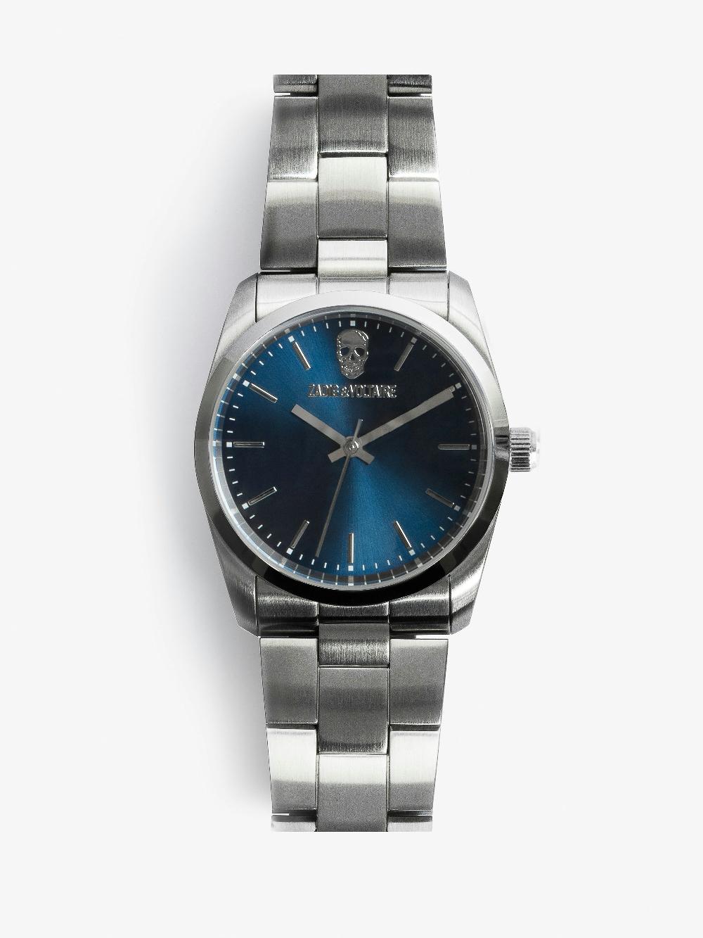 zadig & voltaire Montre Zadig Blue Dial Montre en acier inoxydable à cadran bleu marine motif tête de mort