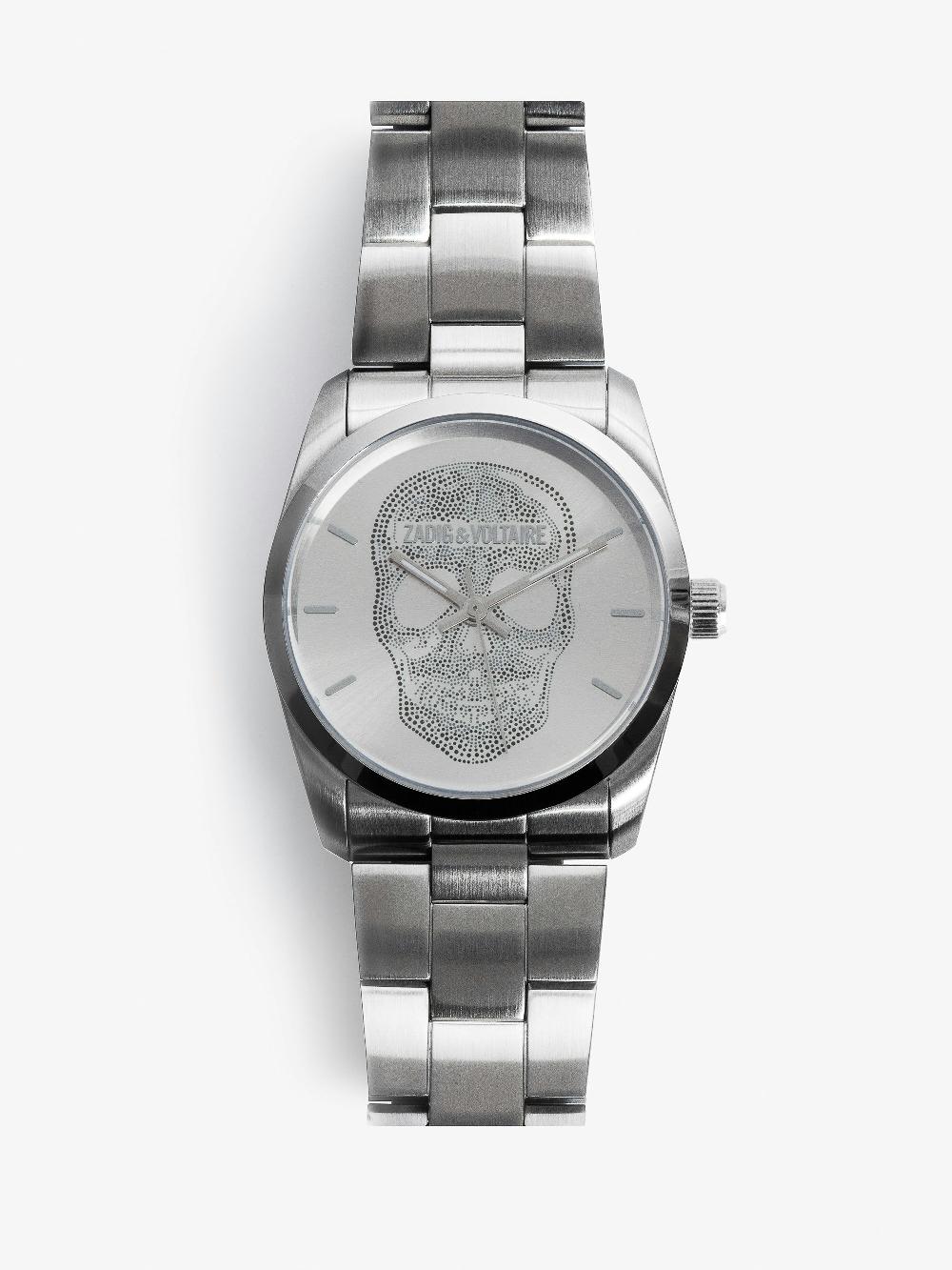 zadig & voltaire Montre Zadig Skull Montre en acier inoxydable gris à cadran motif tête de mort