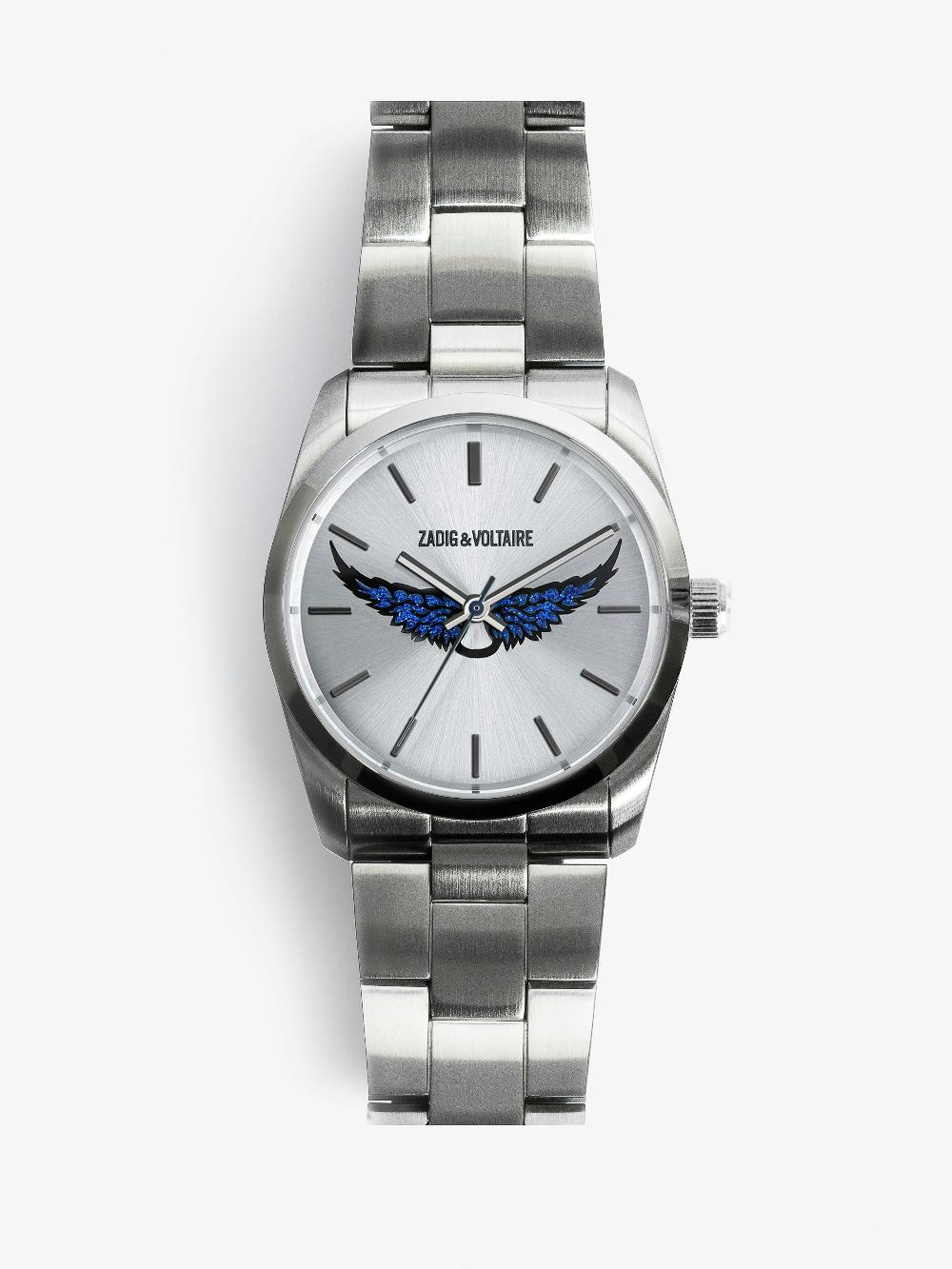 zadig & voltaire Montre Zadig Strass Wings Montre en acier inoxydable à cadran motifs ailes en strass bleus