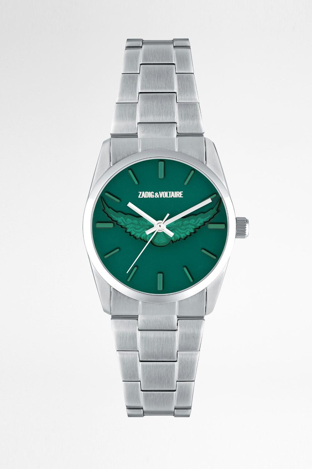 zadig & voltaire Montre Zadig Wings Montre en acier inoxydable à cadran vert motifs ailes
