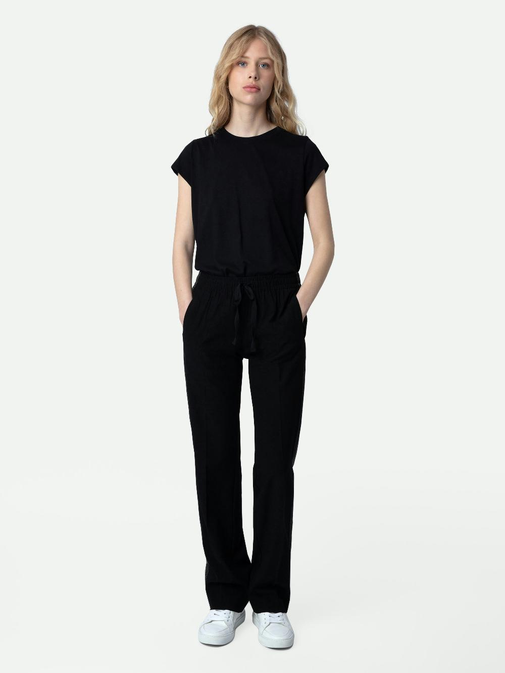 zadig & voltaire Pantalon Pomy Pantalon en crêpe à bandes latérales pailletées et cordons de serrage