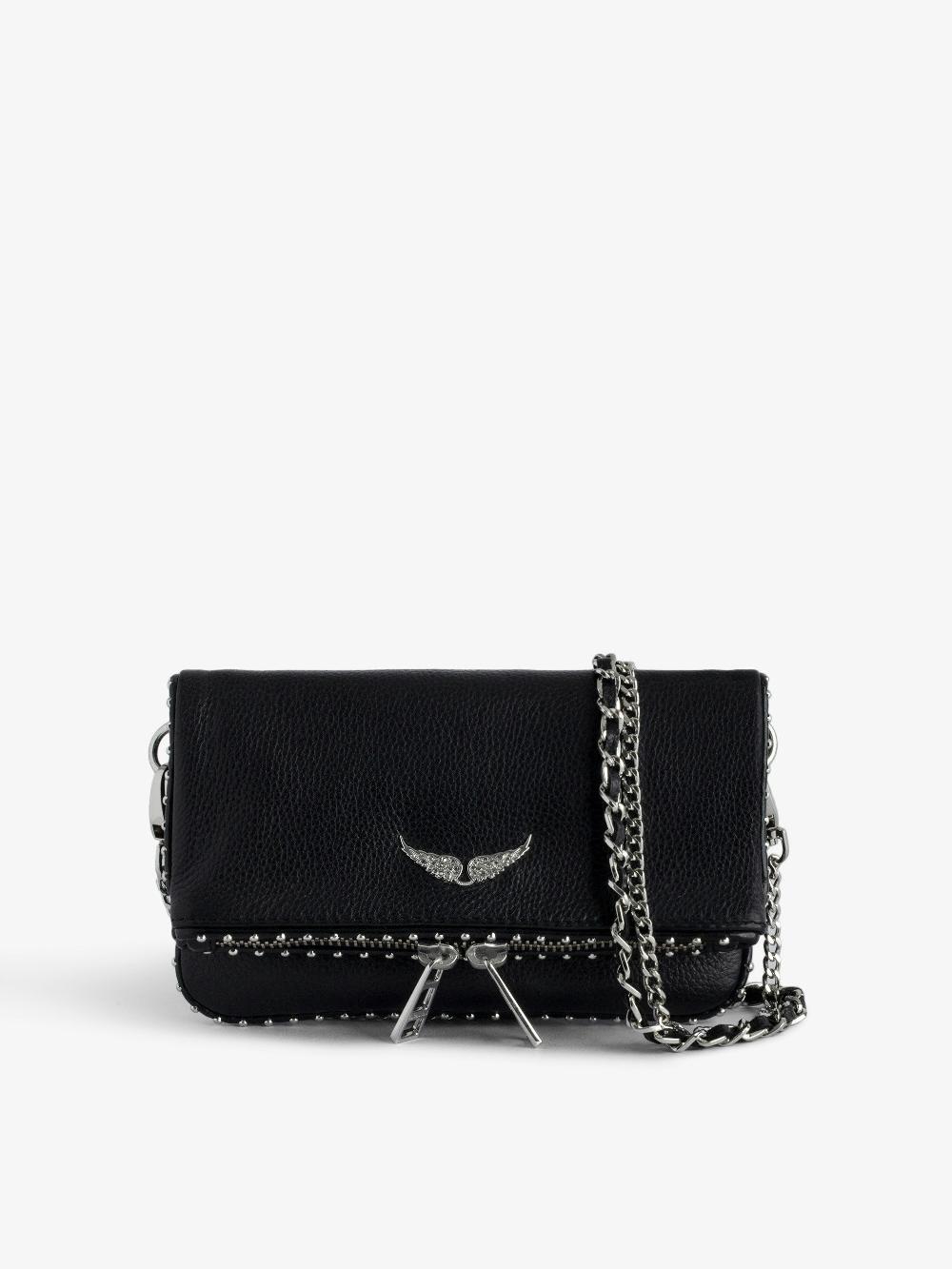 zadig & voltaire Pochette Rock Nano Studs Pochette iconique Rock Nano en cuir noir et clous argentés