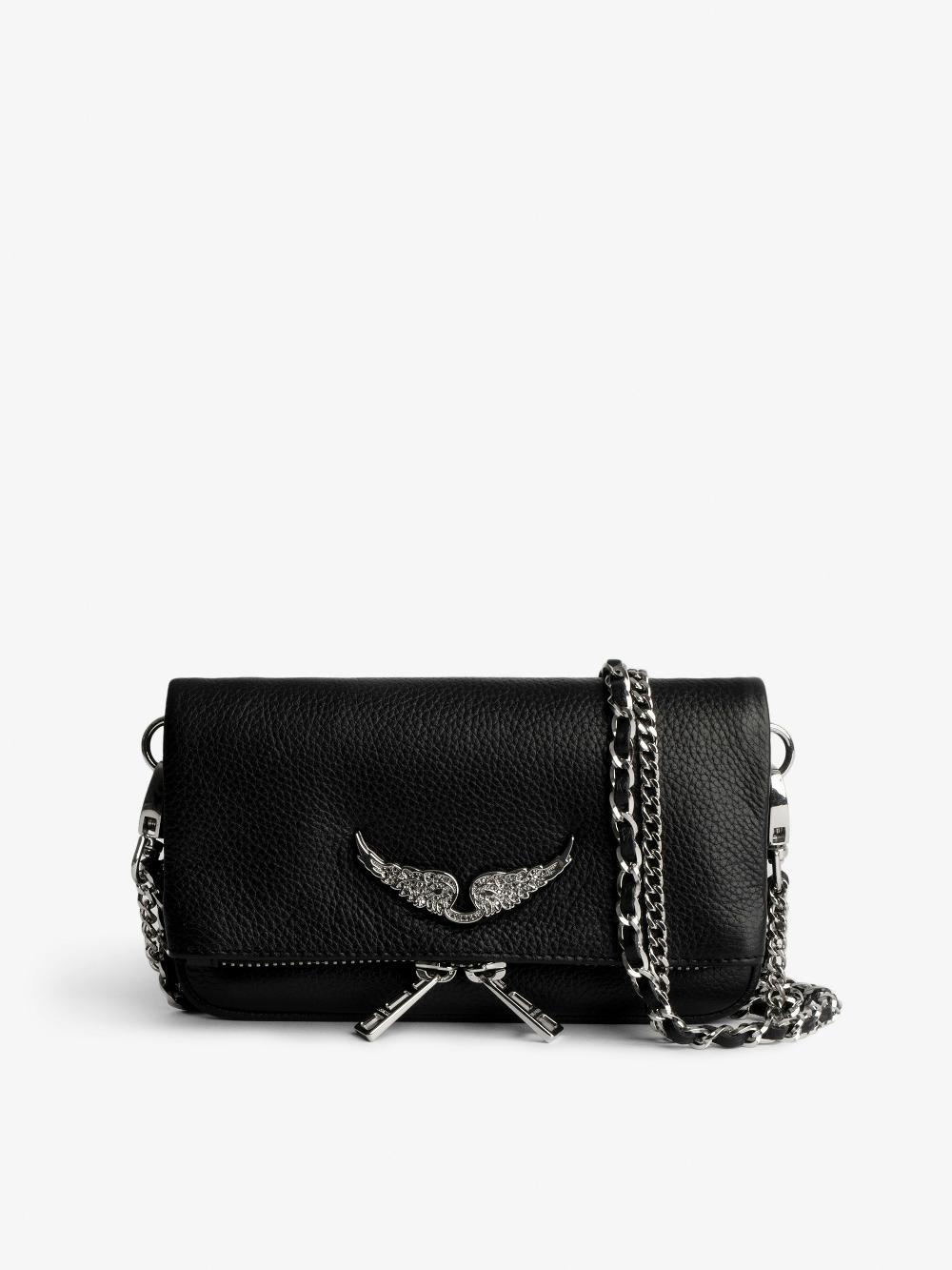 zadig & voltaire Pochette Rock Nano Swing Your Wings Pochette Rock Nano Swing Your Wings en cuir grainé noir munie d'une bandoulière en cuir et chaine zadig & voltaire Pochette Rock Nano Swing Your Wings Pochette Rock Nano Swing Your Wings en cuir grainé noir munie d'une bandoulière en cuir et chaine