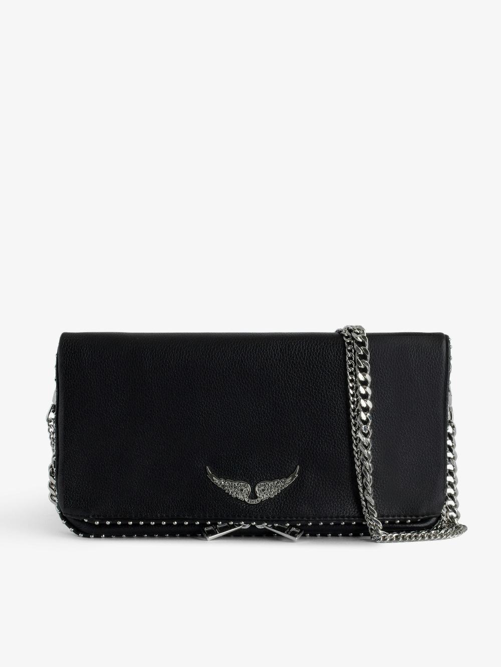 zadig & voltaire Pochette Rock Studs Pochette iconique Rock en cuir grainé noir et studs