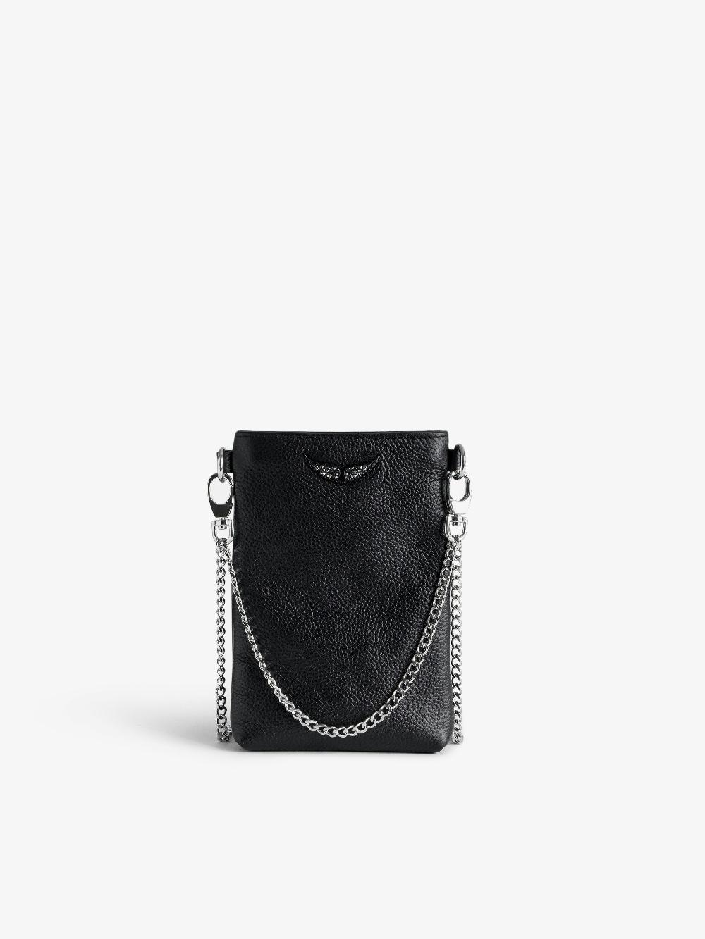 zadig & voltaire Pochette Téléphone Pouch Rock Pochette étui à téléphone en cuir chaînes et signature ailes