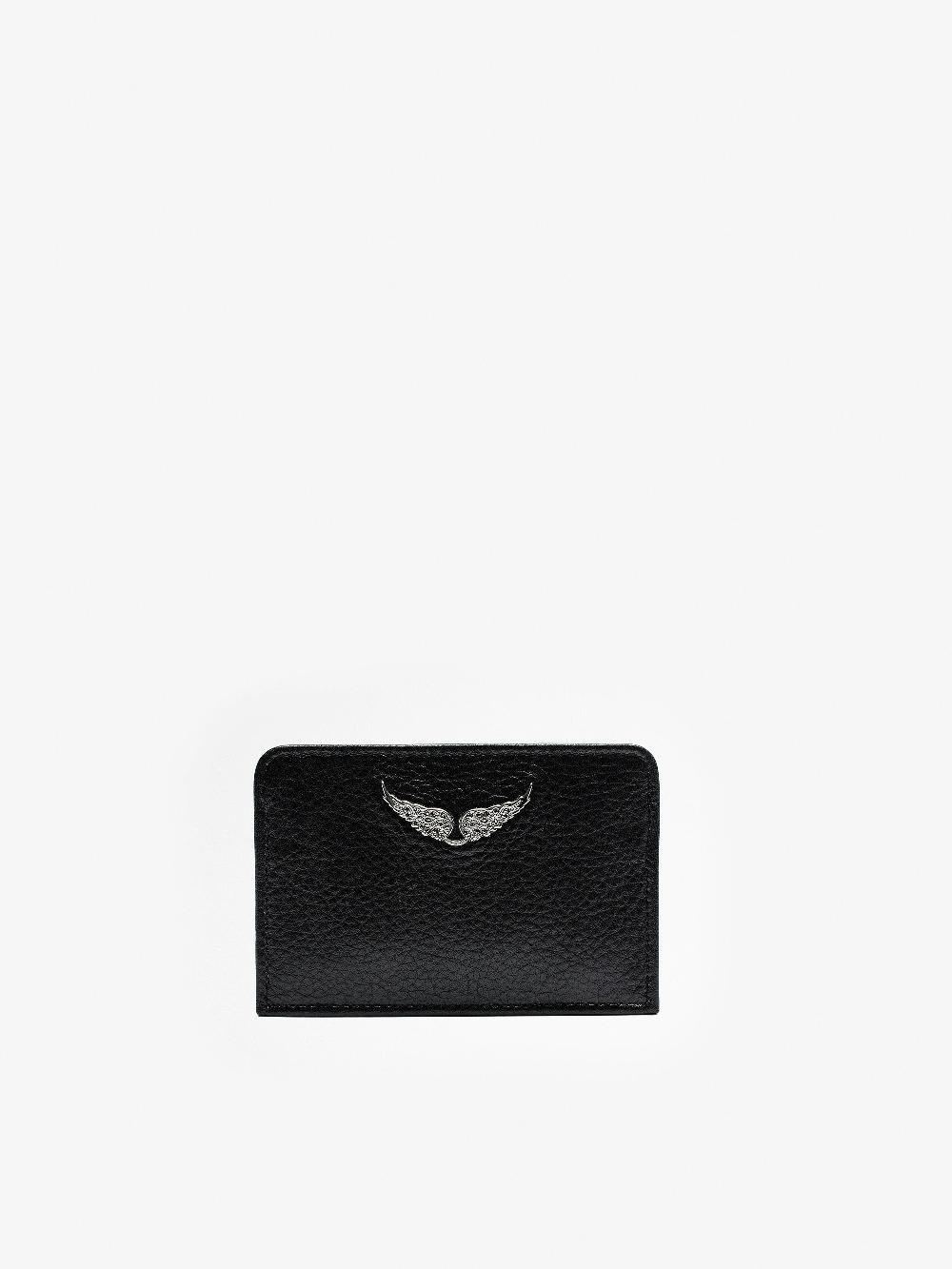 zadig & voltaire Porte-Cartes ZV Pass Porte-cartes en cuir grainé orné d'ailes à strass