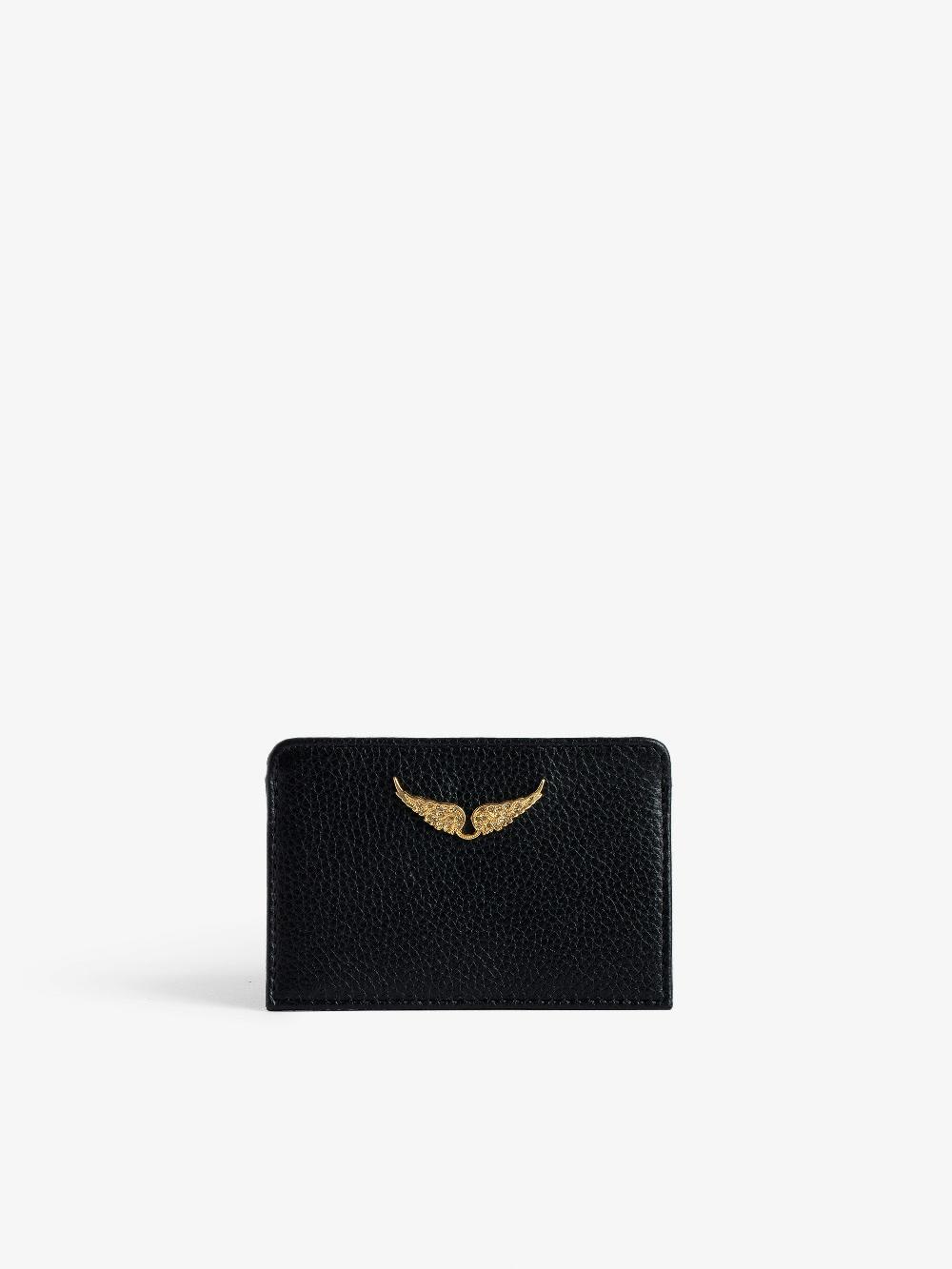 zadig & voltaire Porte-Cartes ZV Pass Porte-cartes en cuir grainé orné d'ailes à strass
