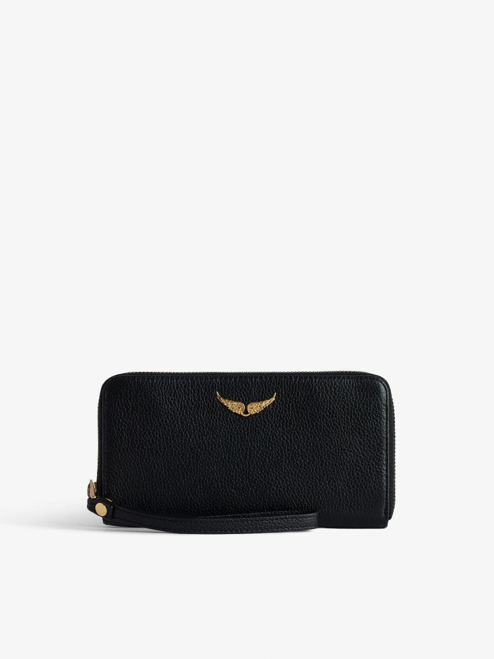zadig & voltaire Portefeuille Compagnon Portefeuille en cuir grainé noir orné d'un charm ailes
