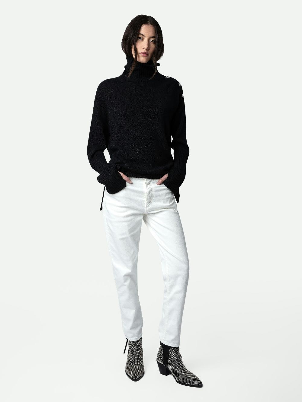 zadig & voltaire Pull Alma Pull à col montant et boutons étoiles en 100% cachemire noir