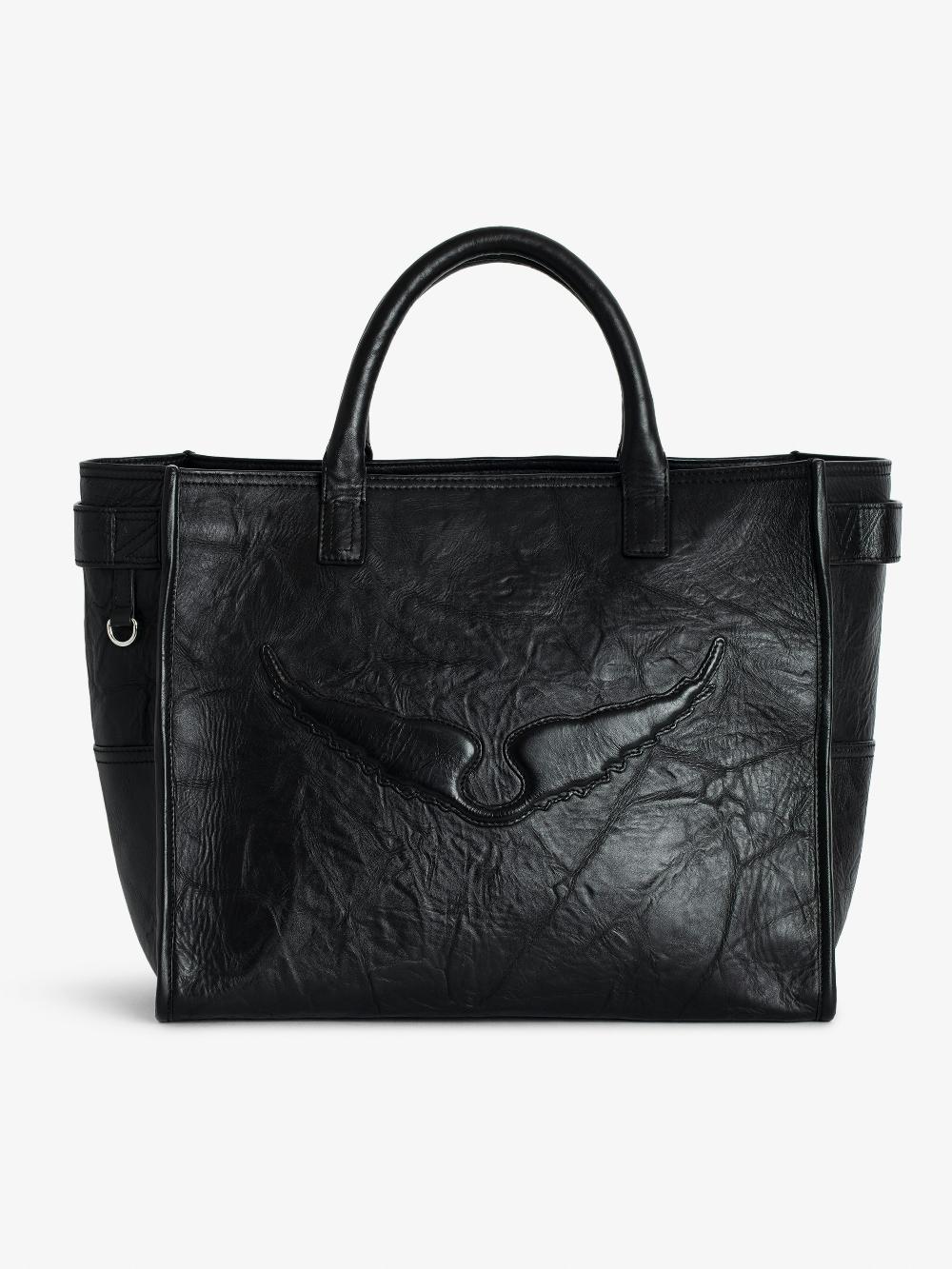 zadig & voltaire Sac Angel Tote Sac en cuir effet froissé à anse bandoulière et signature ailes en relief