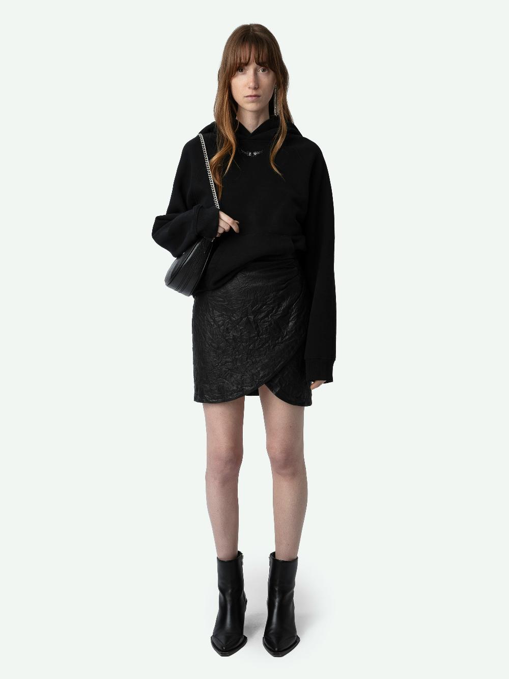 zadig & voltaire Sweatshirt Georgy Sweatshirt large noir à capuche ailes ZV à strass à l'avant et message caché "Be Kind To Your Mind" dans la manche