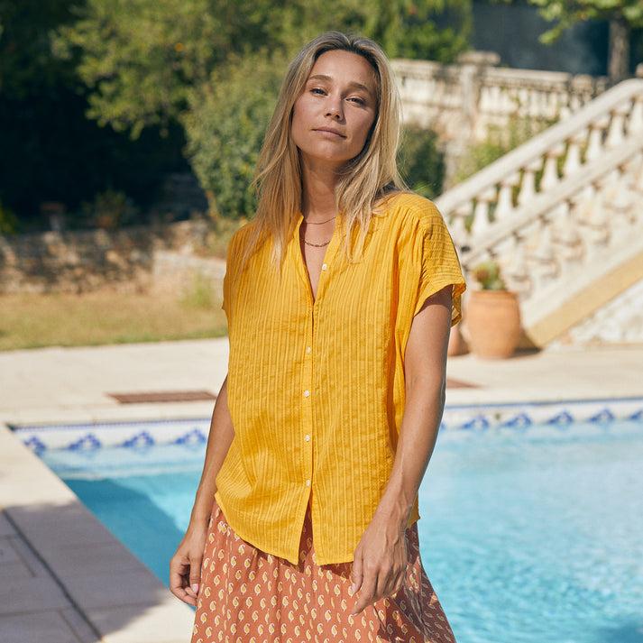 zen ethic Chemise Azale Shirt unie 100% Coton - jaune orange