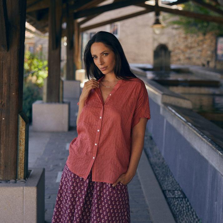 zen ethic Chemise Azale Shirt unie 100% Coton - rose fraise