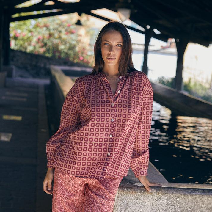 zen ethic Chemise Camille Frioul 100% Coton - rose framboise