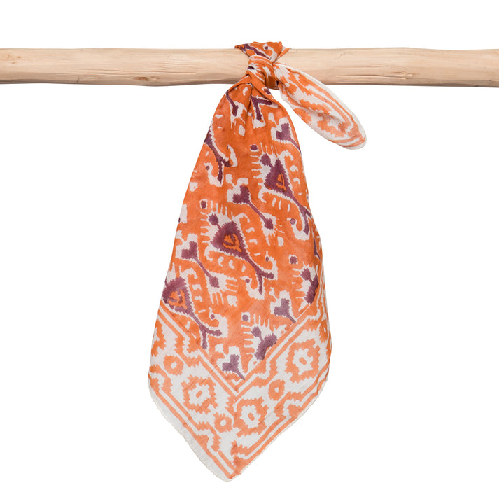 zen ethic Foulard Bandana Ikat 100% Cotton Blockprint - Orange