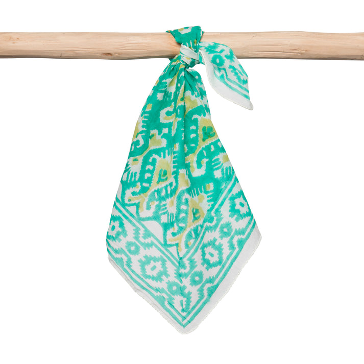 zen ethic Foulard Bandana Ikat 100% Cotton Blockprint - vert