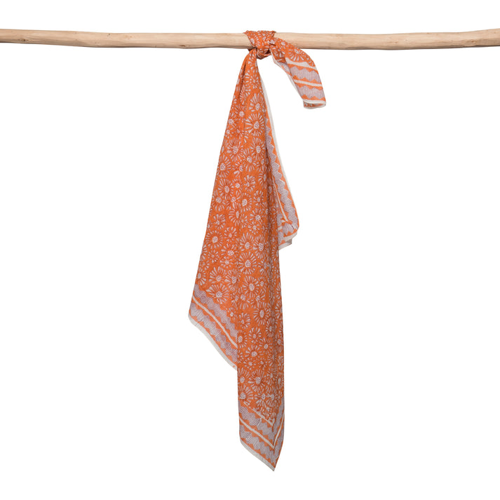 zen ethic Foulard Carré Aster 100% Coton BIO - Blockprint - Orange