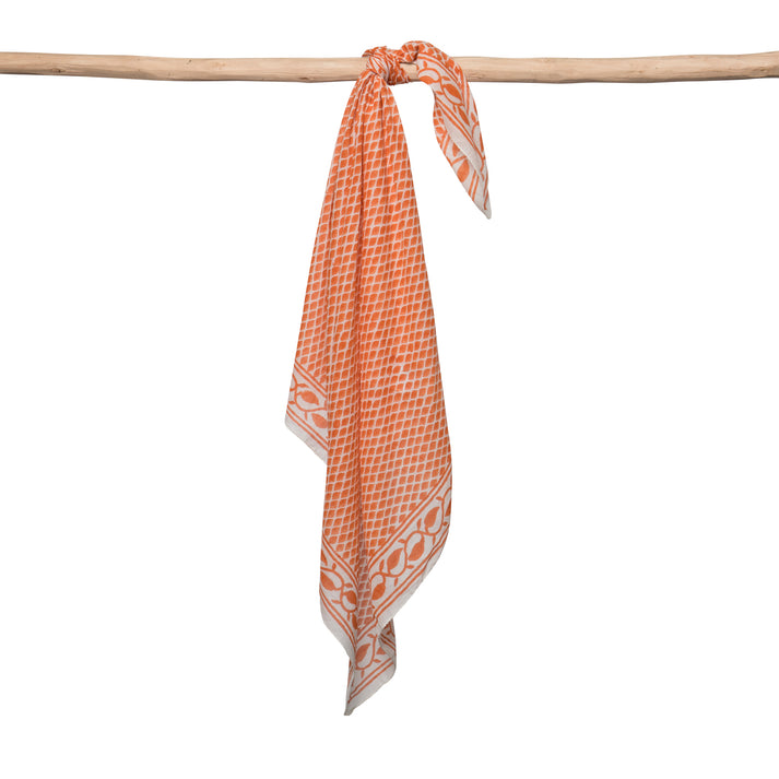 zen ethic Foulard Carré Cobra 100% Coton BIO - Blockprint - Orange