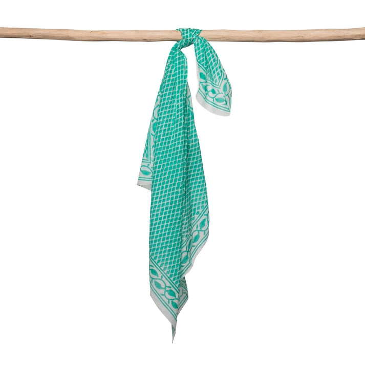 zen ethic Foulard Carré Cobra 100% Coton BIO - Blockprint - vert
