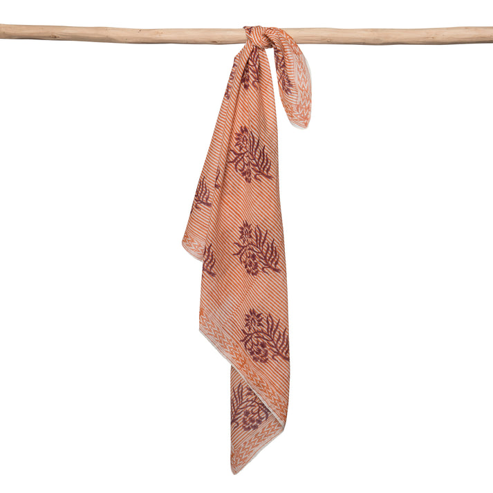 zen ethic Foulard Carré Cruise 100% Coton BIO - Blockprint - Orange