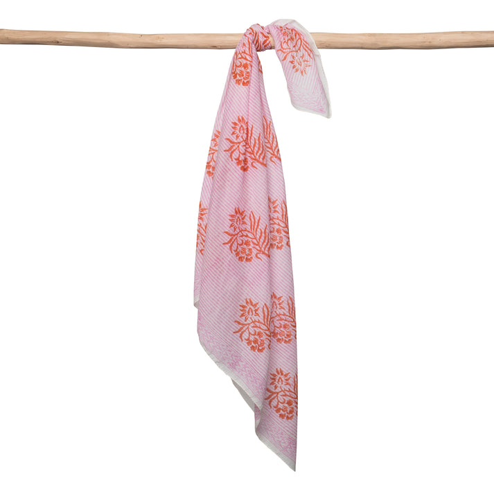 zen ethic Foulard Carré Cruise 100% Coton BIO - Blockprint - rose