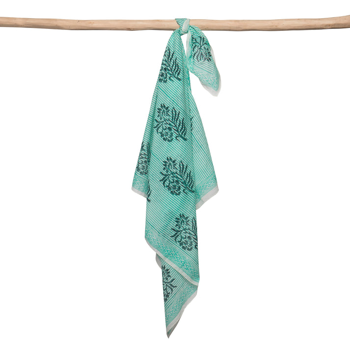 zen ethic Foulard Carré Cruise 100% Coton BIO - Blockprint - vert