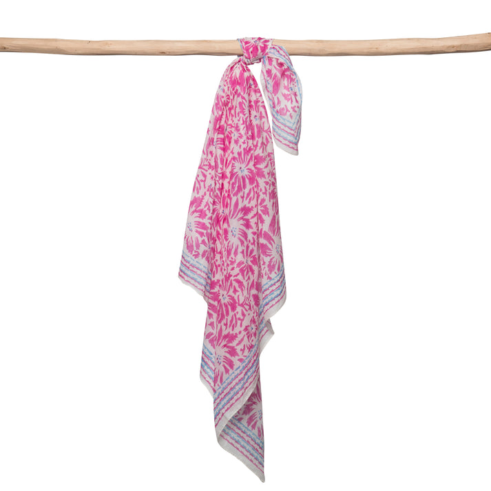 zen ethic Foulard Carré LIly 100% Coton BIO - Blockprint - rose