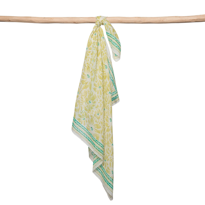 zen ethic Foulard Carré LIly 100% Coton BIO - Blockprint - vert