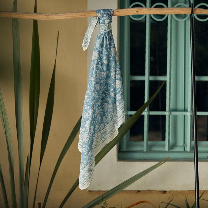 zen ethic Foulard Carré Portissol 100% Coton BIO - Bleu