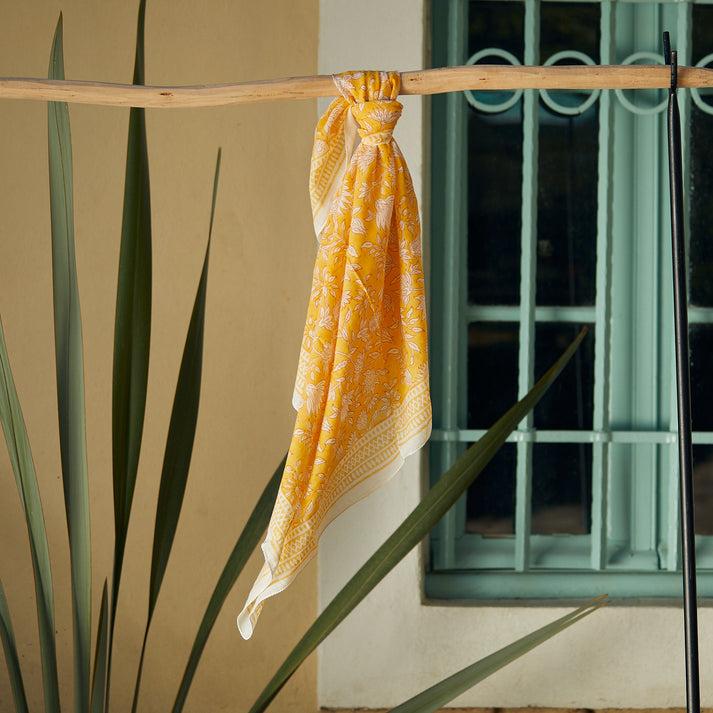 zen ethic Foulard Carré Portissol 100% Coton BIO - Jaune orange