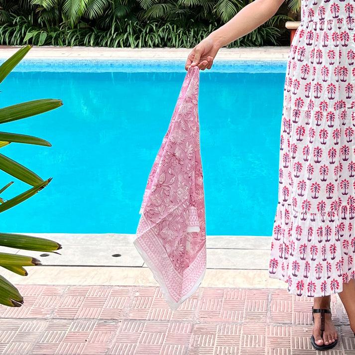 zen ethic Foulard Carré Portissol 100% Coton BIO - Rose