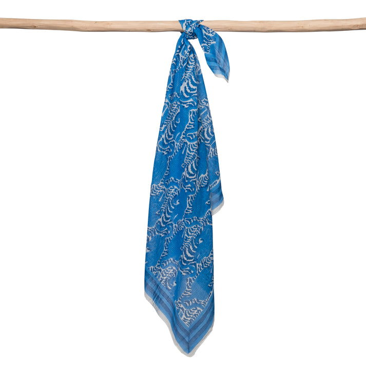 zen ethic Foulard Carré Tiger 100% Coton BIO - Blockprint - Bleu