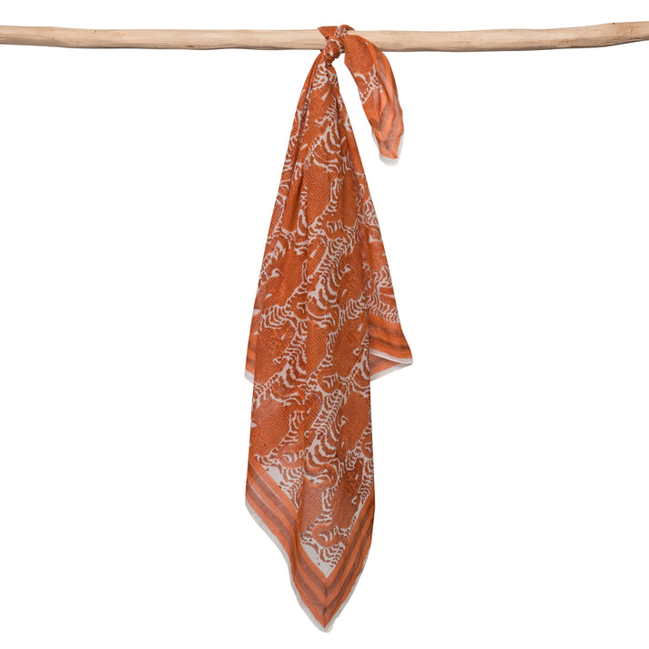 zen ethic Foulard Carré Tiger 100% Coton BIO - Blockprint - Orange