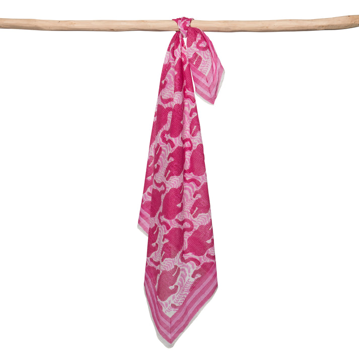 zen ethic Foulard Carré Tiger 100% Coton BIO - Blockprint - rose