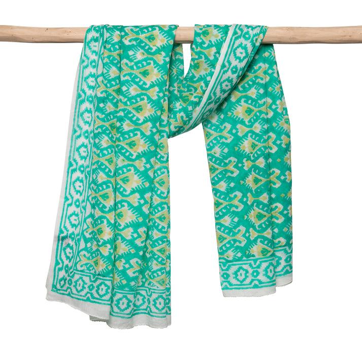 zen ethic Grande Echarpe Ikat - 100% Coton BIO - Blockprint - vert
