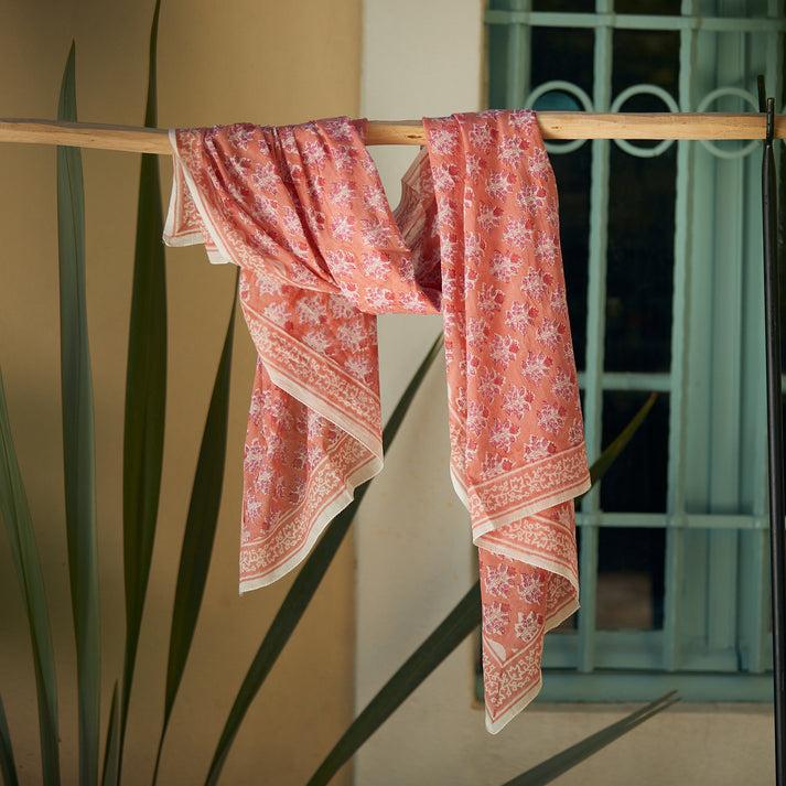 zen ethic Grande Echarpe ou Pareo Escalet 100% Coton BIO - Rose