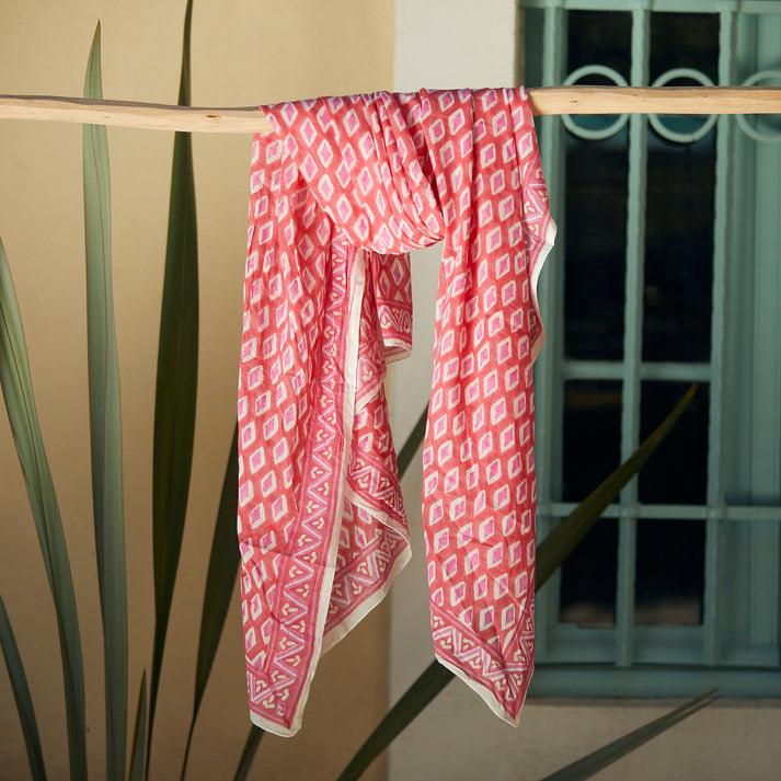 zen ethic Grande Echarpe ou Pareo La Baume 100% Coton BIO - Rose