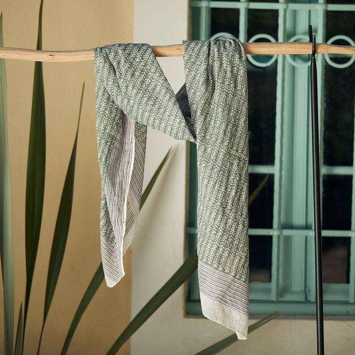 zen ethic Grande Echarpe ou Pareo Madrague 100% Coton BIO - vert