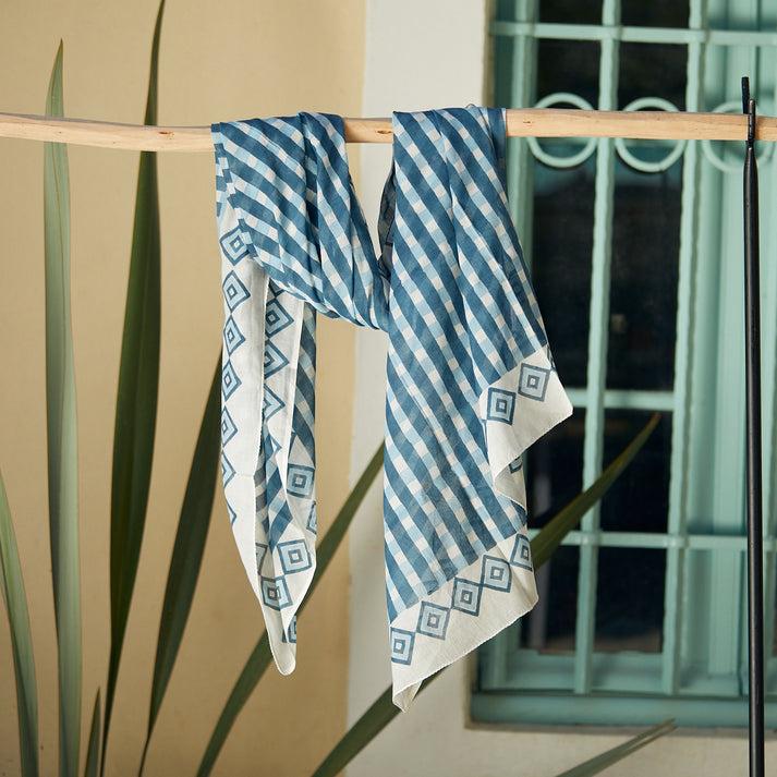 zen ethic Grande Echarpe ou Pareo Prado 100% Coton BIO - Bleu