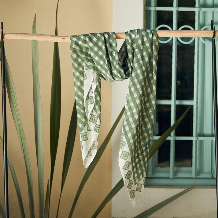 zen ethic Grande Echarpe ou Pareo Prado 100% Coton BIO - vert