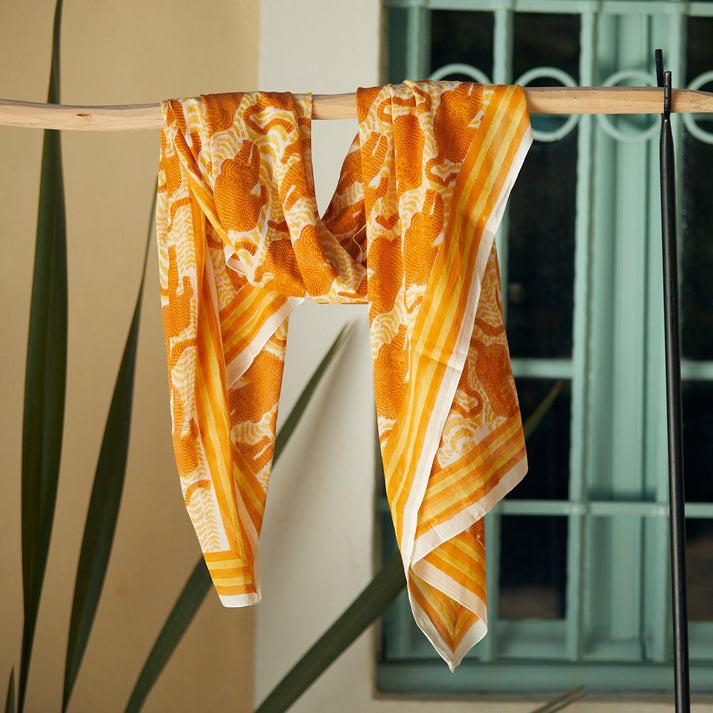 zen ethic Grande Echarpe ou Pareo Tigre 100% Coton BIO - Orange