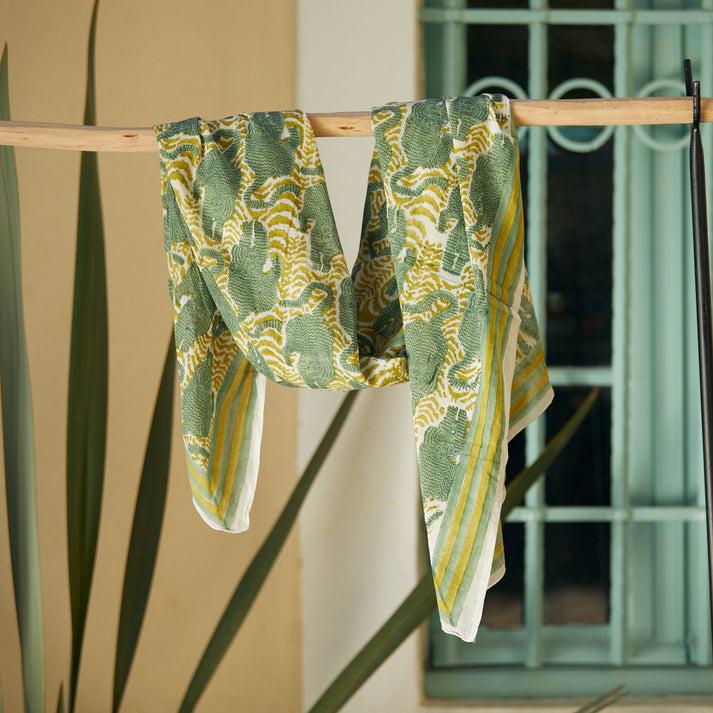 zen ethic Grande Echarpe ou Pareo Tigre 100% Coton BIO - vert