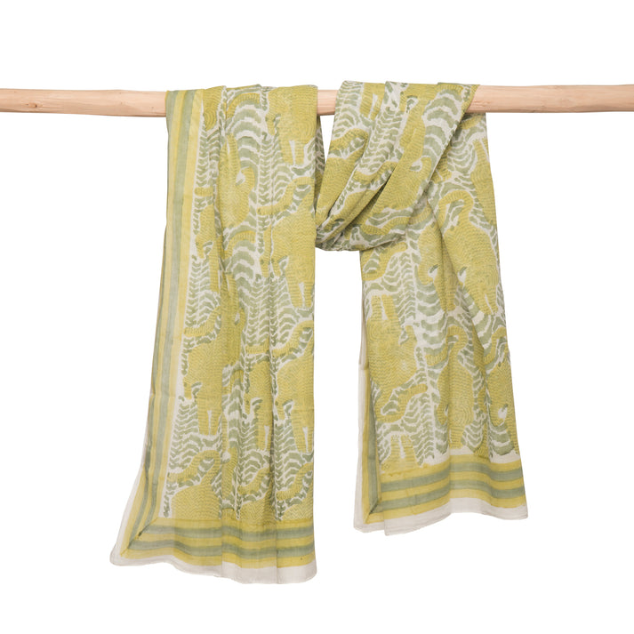 zen ethic Grande Echarpe Tiger- 100% Coton BIO - Blockprint - vert