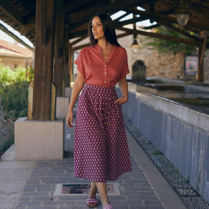 zen ethic Jupe Lina Cigale 100% Coton - Rose framboise