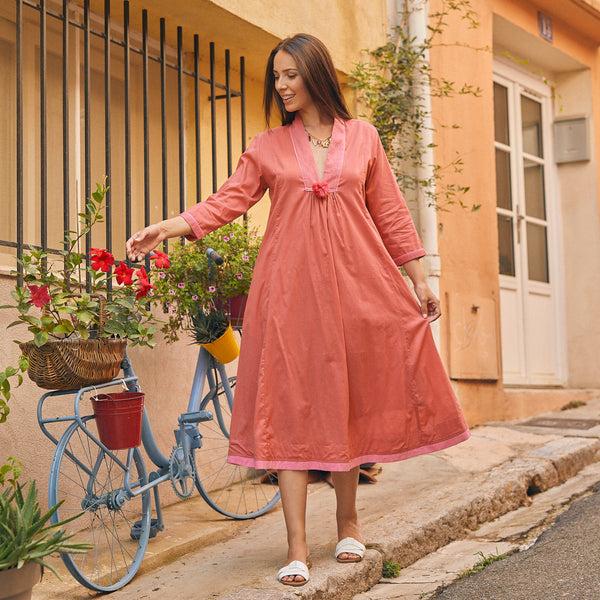 Zen Ethic Robe Anaelle Unie 100% Coton - Rose Framboise