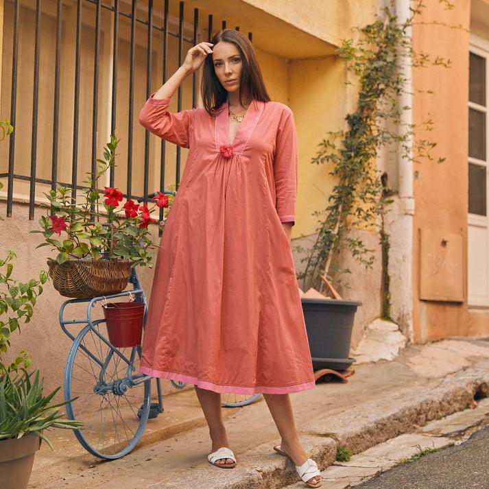 zen ethic Robe Anaelle Unie 100% Coton - Rose Framboise