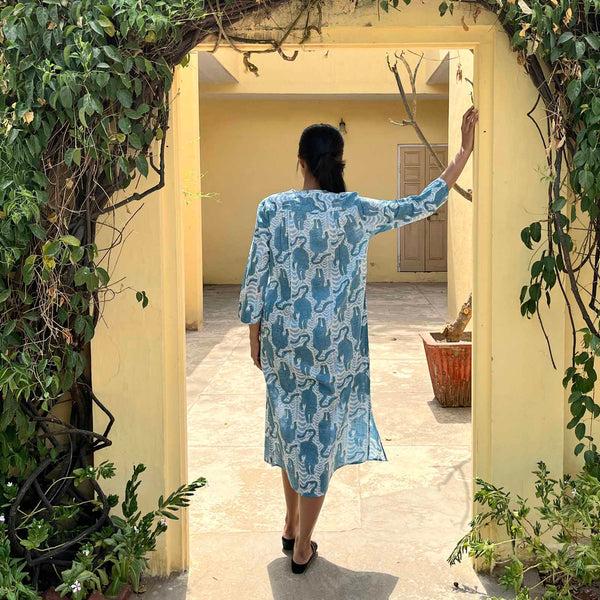 zen Ethic Robe Louisa Longue Tiger 100% Coton BIO - Bleu