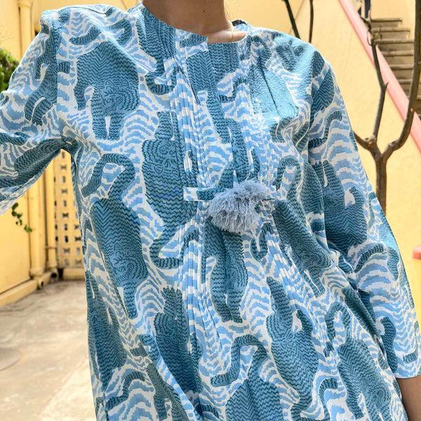 zen Ethic Robe Louisa Longue Tiger 100% Coton BIO - Bleu