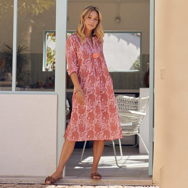 Zen Ethic Robe Louisa Longue Tiger 100% Coton BIO - Rose