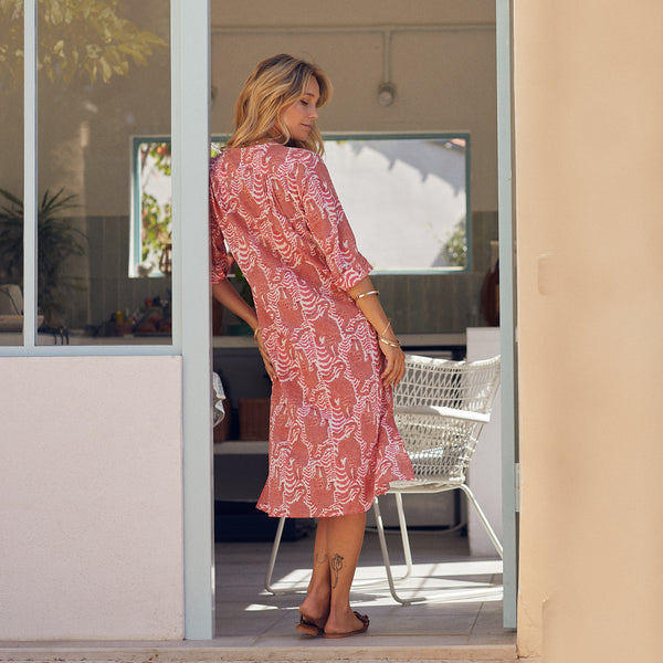 Zen Ethic Robe Louisa Longue Tiger 100% Coton BIO - Rose